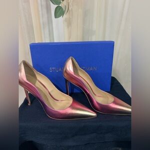 Stuart Weitzman Metallic Pink Ombre Pointed Toe Pumps 4” Heel NIB